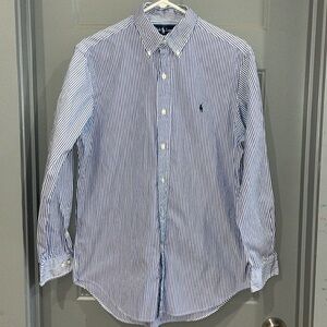 Ralph Lauren Blue and White Striped Casual Button Down Shirt
